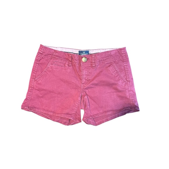 American Eagle Shortie 4 Red Low Rise Chino Shorts Stretch Y2K - Picture 1 of 6